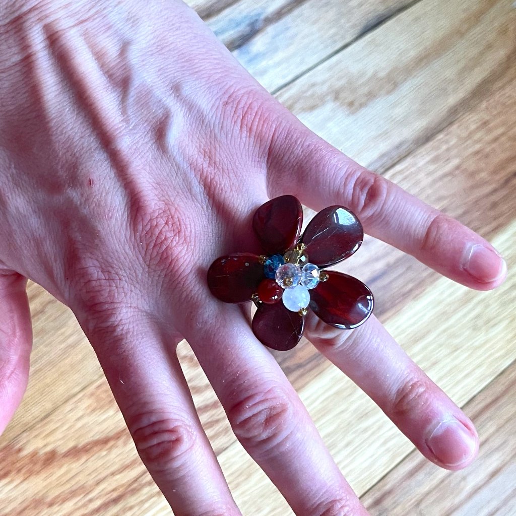 Large Flower Statement Ring - Red - Adjustable